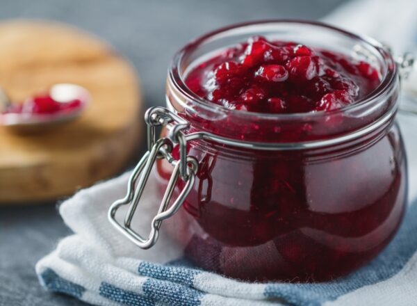 Traditional scandinavian jam with cowberry and juniper